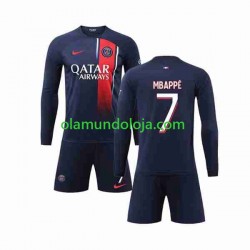 Camisola Paris Saint-Germain Mbappé Kylian 7 Criança Equipamento Primeiro 2023-2024 Manga Comprida